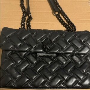 Black Quilted Leather Shoulder Bag with Chain Strap